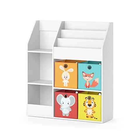 Vicco Kinderregal Luigi, Weiß, 100.4 x 114.2 cm mit 4 Faltboxen (bunt)