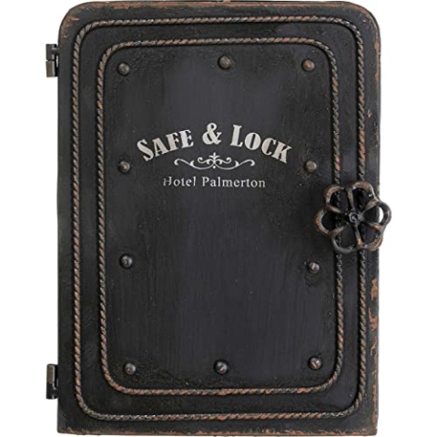 Kare Design Schlüsselkasten Safe, Schwarz, Schrank, Vintage Safe, mit 6 Haken, Stahl, klein, 31x24x13 cm (H/B/T), Metall