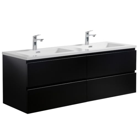 Badezimmer Badmöbel Set Angela 140cm - Matt Schwarz - Unterschrank Schrank Waschbecken Waschtisch