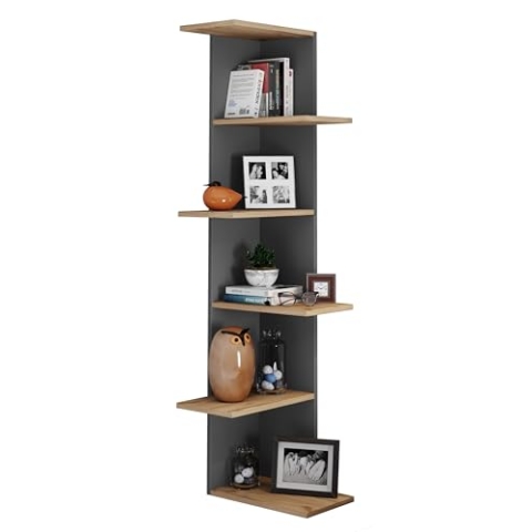 VCM Holzregal hängend | platzsparendes Regal | Maße: H. 140 x B. 37 x T. 37 cm | Elegantes Regal hängend | Aufbewahrungsregal | Bücherregal | Wandregal - Balos XL Anthrazit/Honig-Eiche