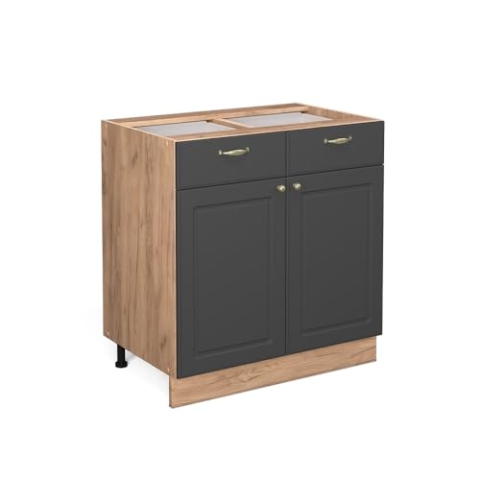 Vicco Küchenunterschrank Fame-Line, Anthrazit-Gold/Goldkraft Eiche, 80 cm ohne Arbeitsplatte