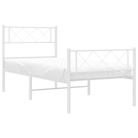 vidaXL Bettgestell, Bettrahmen mit Kopfteil Fußteil, Metallbett Bett mit Lattenrost, Einzelbett Gästebett Schlafzimmer, Metall Weiß 100x190cm