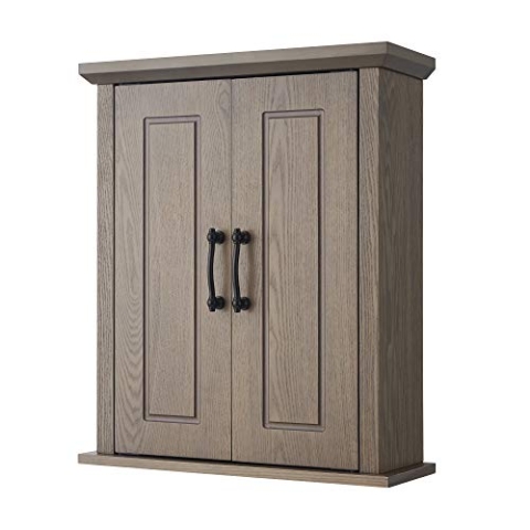 Teamson Home Russell Badezimmer-Wand-Medizinschrank aus Holz, 17,8 cm x 50,8 cm, 61,2 cm, Doppeltüren, Salzeiche, EHF-F0014