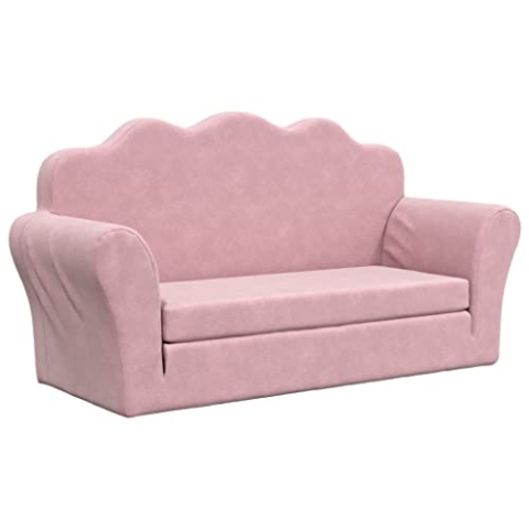 vidaXL Kinder Schlafsofa 2-Sitzer, 2-in-1 Kindersofa mit Schlaffunktion, Kindersessel Sofa Abnehmbarer Bezug, Kindercouch Couch Kindermöbel, Rosa Weicher Plüsch