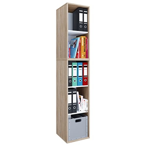 VCM Holzregal stehend | platzsparender Aktenschrank | Maße ca. H. 184 x B. 35 x T. 37 cm | Elegantes Regal | Büroregal – Lona I 5f Sonoma-Eiche