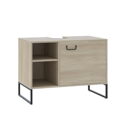 Vicco Waschbeckenunterschrank Vionna, Eiche/Schwarz, 80 x 60 cm mit 2 offenen Fächern