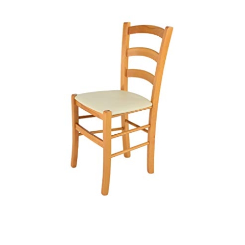 t m c s Tommychairs - Stuhl Venice für Küche und Esszimmer, Robuste Struktur aus lackiertem Buchenholz im Farbton Honig und gepolsterte Sitzfläche mit Kunstleder in der Farbe Elfenbein bezogen