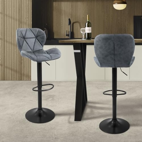 ML-Design Barhocker 2er Set, Bezug aus Kunstleder, Anthrazit, Gepolsterter Barstuhl mit Rückenlehne und Fußstütze, Tresenhocker höhenverstellbar, 360° drehbar, Bistrohocker Hocker Drehstuhl Barstühle