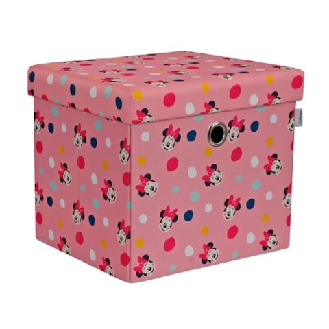 Disney Classic Minnie Maus Ottomanen-Aufbewahrungsbox, faltbar, quadratische Spielzeugtruhe, Box mit Deckel für Kinder, Fußhocker, belastbar bis zu 30 kg, rosa