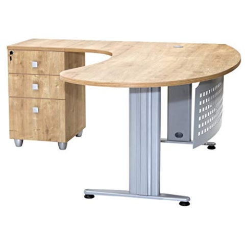 furni24 Schreibtisch Chefschreibtisch Schreibtisch Winkeltisch PC Tisch Moderner Bürotisch Computertisch mit großer Arbeitsfläche Gela Eiche Dekor Links gewinkelt Ink.Beistellcontainer mit Schubladen
