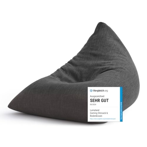 Lumaland Gaming Sitzsack & Bodenkissen | XXL Beanbag in Triangle Form | 150x100x100cm & 370l Volumen | Waschbarer & Robuster Bezug | Ideal als Sessel & Sofa verwendbar | Leichtes [Dunkelgrau]