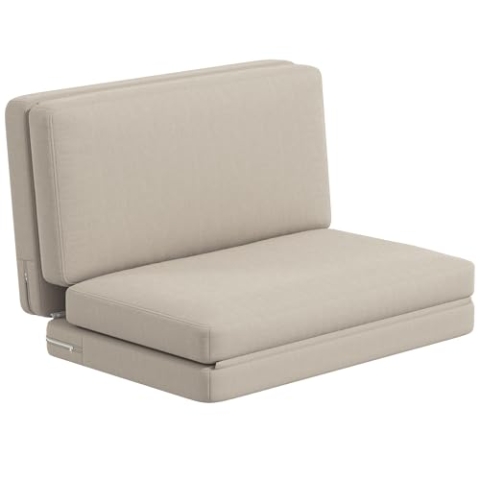 HOMCOM Bodensofa 3-in-1 Klappbar Schlafsofa mit Samtoptik, Gepolstert Sofabett bis 240 kg belastbar für Schlafzimmer, Wohnzimmer, Beige