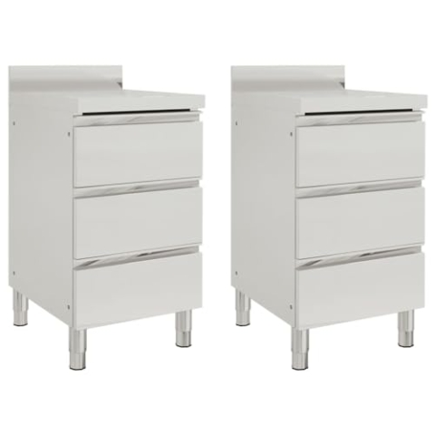 vidaXL 2X Gastro Küchenschrank mit 3 Schubladen Edelstahlschrank Arbeitsschrank Arbeitstisch Schrank Gastronomie Schubladenschrank Edelstahl