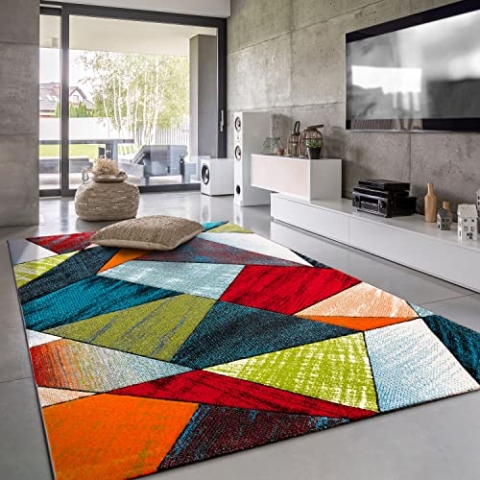Paco Home Teppich Wohnzimmer Kinderzimmer Kurzflor Moderne 3D Optik Kariert Geometrische Muster, Grösse:200x290 cm, Farbe:Bunt 5