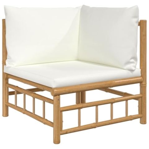 vidaXL Garten Ecksofa, Gartensofa mit Cremeweißen Kissen, Modular Lounge Sofa Sessel für Garten Terrasse, Gartenmöbel Loungemöbel, Bambus