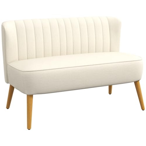 HOMCOM 2-Sitzer Stoffsofa Polstersofa Doppelsofa Retro-Look Sitzmöbel Loungesofa Holzrahmen Cremeweiß 117 x 56,5 x 77 cm