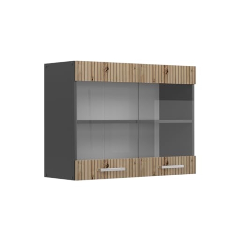 Vicco Küchenglasschrank R-Line, Glashängeschrank, Artisan-Eiche/Anthrazit, 80 cm
