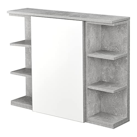 [en.casa] Badezimmer-Wandschrank 64 x 80 x 20 cm Spiegelschrank mit Tür und 3-3 Ablagen Hängeschrank Spanplatte Betonoptik