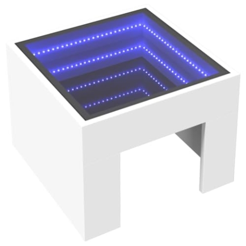 vidaXL Couchtisch, Beistelltisch mit Infinity-LED, Sofatisch Kaffeetisch für Wohnzimmer, Teetisch Wohnzimmertisch, Weiß Holzwerkstoff Glas