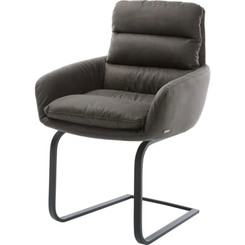 DELIFE Schwingstuhl Abelia-Flex mit Armlehnen Freischwinger flach Schwarz Mikrofaser Anthrazit Vintage