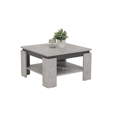 Hela Tische, Couchtisch Sofatisch Tim, Quadratisch, Holzwerkstoff melaminbeschichtet, farbiger Tischkranz, Betonoptik/Anthrazit, 68 x 68 x41cm