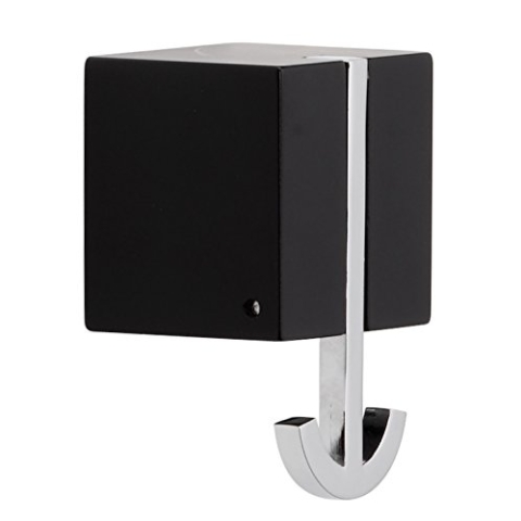 ANCORA, Wandhaken aus robustem Massivholz Buche in schwarz matt lackiert. Der Haken ist ein Metall glanz verchromtes Gussteil zum ein- und ausklappen. Maße: H/B/T= 6,3cm - 5,3(10,0)cm - 10,0(6,3)cm