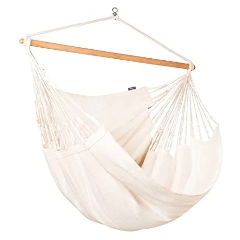La Siesta®- Habana Hängesessel Kingsize Size für Entspannung & Stil: 360° Drehgelenk, hochwertiges Bambusholz- GOTS-zertifizierte Baumwolle.(Latte)