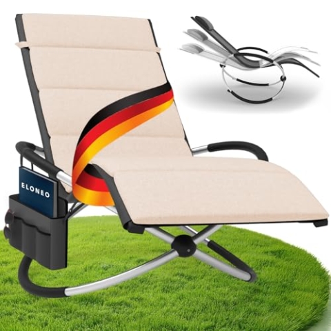ELONEO Schaukelliege Outdoor mit Tasche und Auflage, Relaxliege bis 180 kg Belastbarkeit, Schaukelsessel Outdoor, Liegestuhl wetterfest, Sonnenliege für Garten und Balkon, anthrazit/Creme
