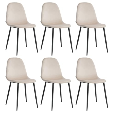 Mevsim Store Esszimmerstühle 6er Set Creme – Samtstühle ohne Armlehne – Bequeme Polsterstühle mit Metallbeinen für Küche & Esszimmer