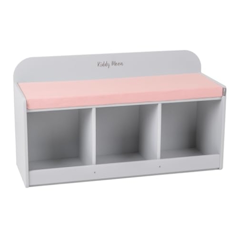 KiddyMoon Sitzbank Mit Sitzfläche Für Kinder Multifunktional Kindermöbel Zum Sitzen Aufbewahrung Spielzeug Kind, Grau/Pink