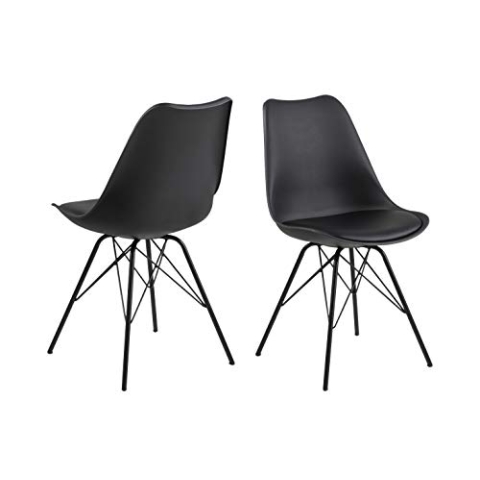 AC Design Furniture Emanuel Esszimmerstühle 2er Set, B: 48,5 x H: 85,5 x T: 54 cm, Schwarz/Schwarz, PU/Metall, 2 Stk