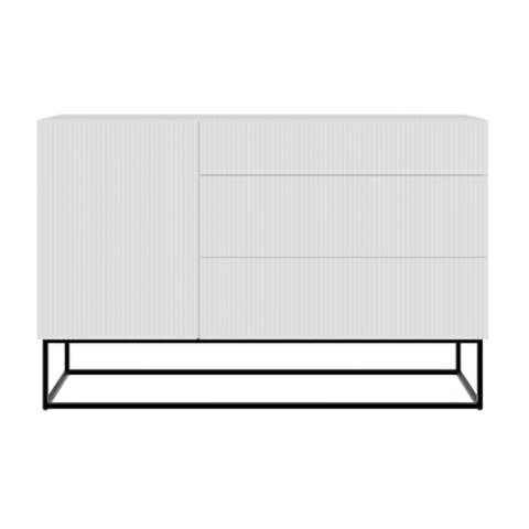 Selsey Kommode Schrank Aufbewahrungsschrank 140 cm Mit 3 Schubladen Und 1 Tür Weiß Schwarze Beine Veldio