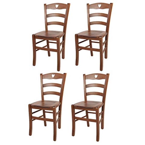 t m c s Tommychairs - 4er Set Stühle Cuore für Küche und Esszimmer, Robuste Struktur aus Buchenholz in der Farbe Helles Nussbraun lackiert und Sitzfläche aus Holz