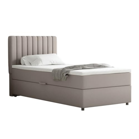 PANDA MÖBEL Boxspringbett Everest, 90x200 Polsterbett mit Bettkasten und Topper - beige