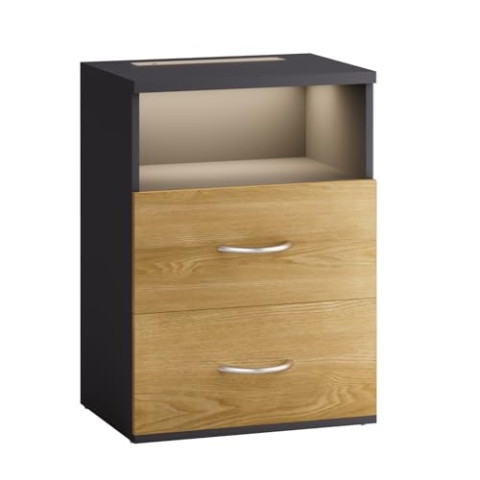 Casaria® Nachttisch Touch LED Beleuchtung 40x28x55cm Dimmbar 2 Schubladen Boxspringbett Schlafzimmer Wohnzimmer Beistelltisch Nachtschrank Holz Anthrazit