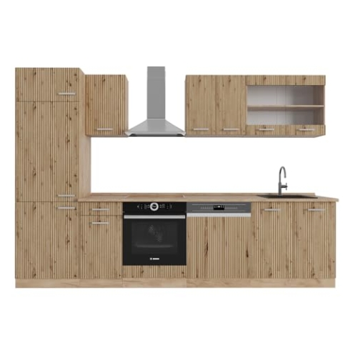 Vicco Küchenzeile R-Line, Artisan-Eiche/Goldkraft Eiche, 300 cm, AP Eiche