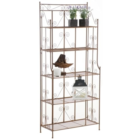 CLP Standregal Ciara I Metallregal für Pflanzen im Landhausstil I Regal für Balkon, Terrasse, Veranda und Garten I 5 klappbare Böden, Farbe:antik braun