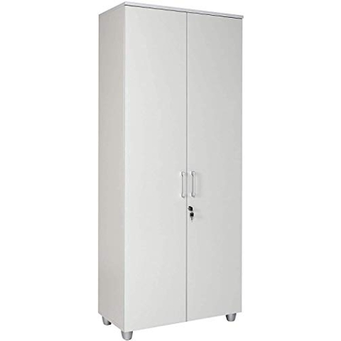 furni24 Aktenschrank mit Schloss und Fächern – Abschließbarer Holzschrank fürs Büro und Homeoffice, mit 4 verstellbaren Regalbrettern, Flügeltüren und Metallscharnieren – Grau, 190x80x40 cm…