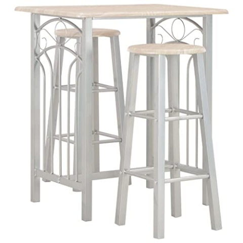 vidaXL Holz Bar Set Bartisch 2 Barhocker Bartresen Stehtisch Tisch Tresentisch Bistrotisch Küchentisch Esstisch Barstuhl Tresen Bar Hocker Stahl