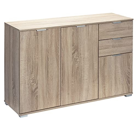 Casaria® Kommode mit 3 Türen 2 Schubladen 107x75x35cm Holz Modern spiegelbarer Aufbau Schlafzimmer Büro Flur Mehrzweckschrank Aktenschrank Schrank Eiche