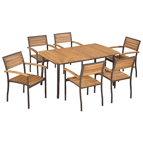 vidaXL Gartenmöbel 7-TLG. Akazienholz Massiv Stahl Sitzgruppe Gartengarnitur