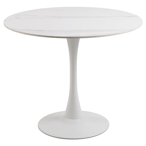 AC Design Furniture Marta Esstisch in Weiß für 4 Personen, Runder Esstisch, Hitze- und Kratzbeständige Keramikplatte, Trompetenfuß, Ø: 90 x H: 75 cm