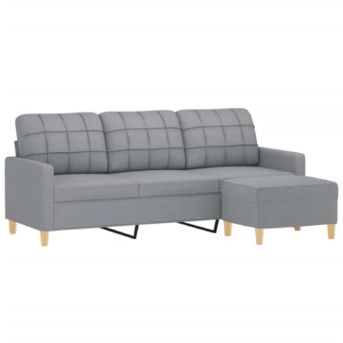 vidaXL Sofa 3 Sitzer, Couch mit Fußhocker, Liegesofa für Wohnzimmer, Polstersofa Sessel Relaxsofa Loungesofa Relaxcouch TV Sofa, Hellgrau Stoff
