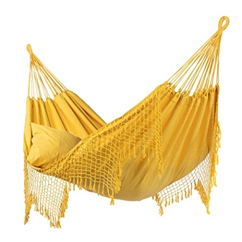 Tropilex Südamerikanische Hängematte Doppel | Handgefertigt | Fairtrade | 'Sublime' Yellow | Flexibel & Belastbar | Perfekt für den Garten, Camping und auf Reisen geeignet