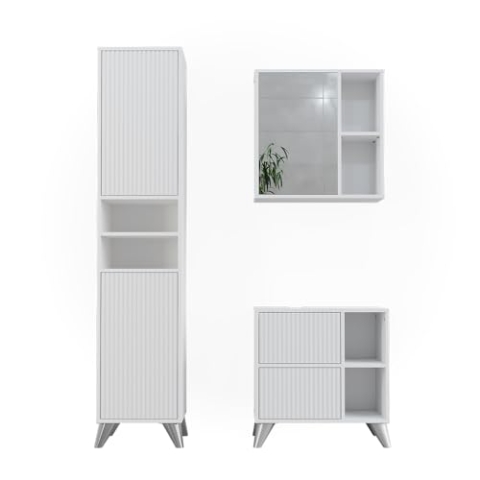 Vicco Badmöbel-Set Leano, Badezimmerschrank-Set, Weiß, 3 Teile