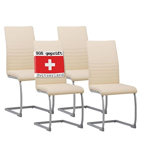 ALBATROS Freischwinger Stuhl Murano 4er Set, Beige - Esszimmerstuhl Schwingstuhl mit Modernem Design und Kunstleder-Bezug - Küchenstuhl, Polster-Stuhl Esszimmer, Esstisch Stuhl