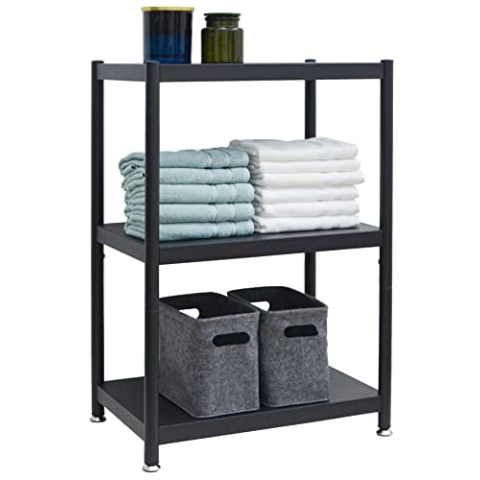 shelfr Industrial Design Metallregal Schwarz Stehend - 61x41x90 Standregal - 3 Ebenen Wandregal Schwerlast Regal - Wohnzimmerregal Modern - Küchenregal Schwarz Badregal Bücherregal Raumteiler Metall