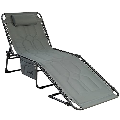 Skandika Sonnenliege Torget | Klappbare Campingliege, gepolstert, 5-Fach verstellbares Kopfteil, Seitentasche, bis 150 kg, wasserabweisend, Stahl-Gestell | Faltbare Liege für Camping, Garten