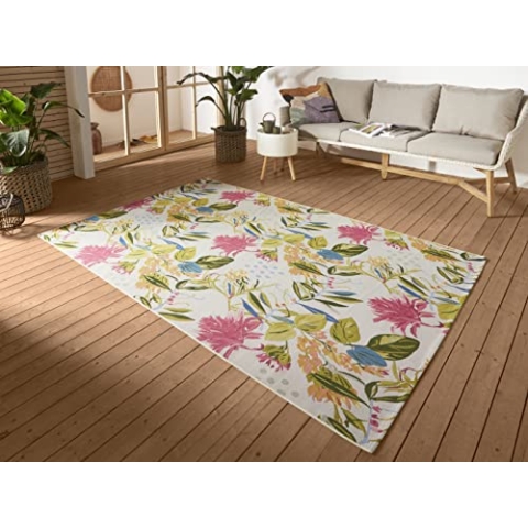 Hanse Home Flowers and Leaves In- & Outdoor Teppich – Flachgewebe, Tropical Jungel Florales Blumen Design, ÖKO-TEX Wetterfest & UV-beständig für Balkon, Terrasse, Garten, Wohnzimmer - Bunt, 160x235cm