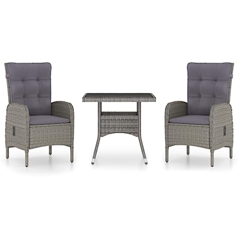 vidaXL Gartenmöbel 3-TLG. Sitzgruppe Gartengarnitur Gartenset Sitzgarnitur Esstisch Gartentisch Gartensessel Sessel Poly Rattan Glas Grau